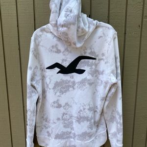 Hollister White and Grey Distressed Hoodie Medium